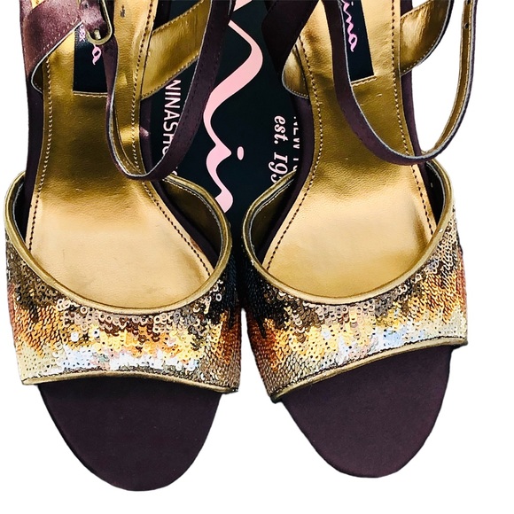 Nina brown satin heels with ombré sequins Sz 8 eu 38 - Picture 8 of 16